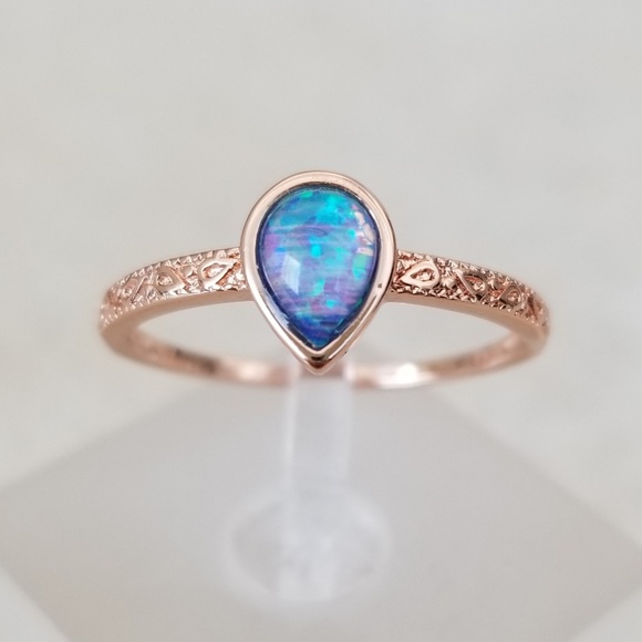 18k Over Sterling Blue Opal Ring